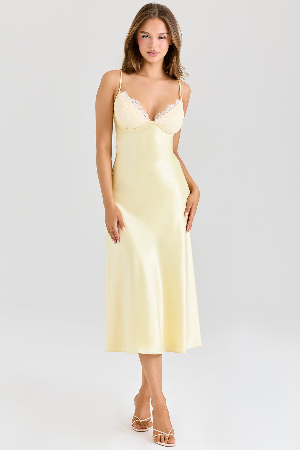 Satin Lace Bias-Cut Midi Dress With V-Neck Backless