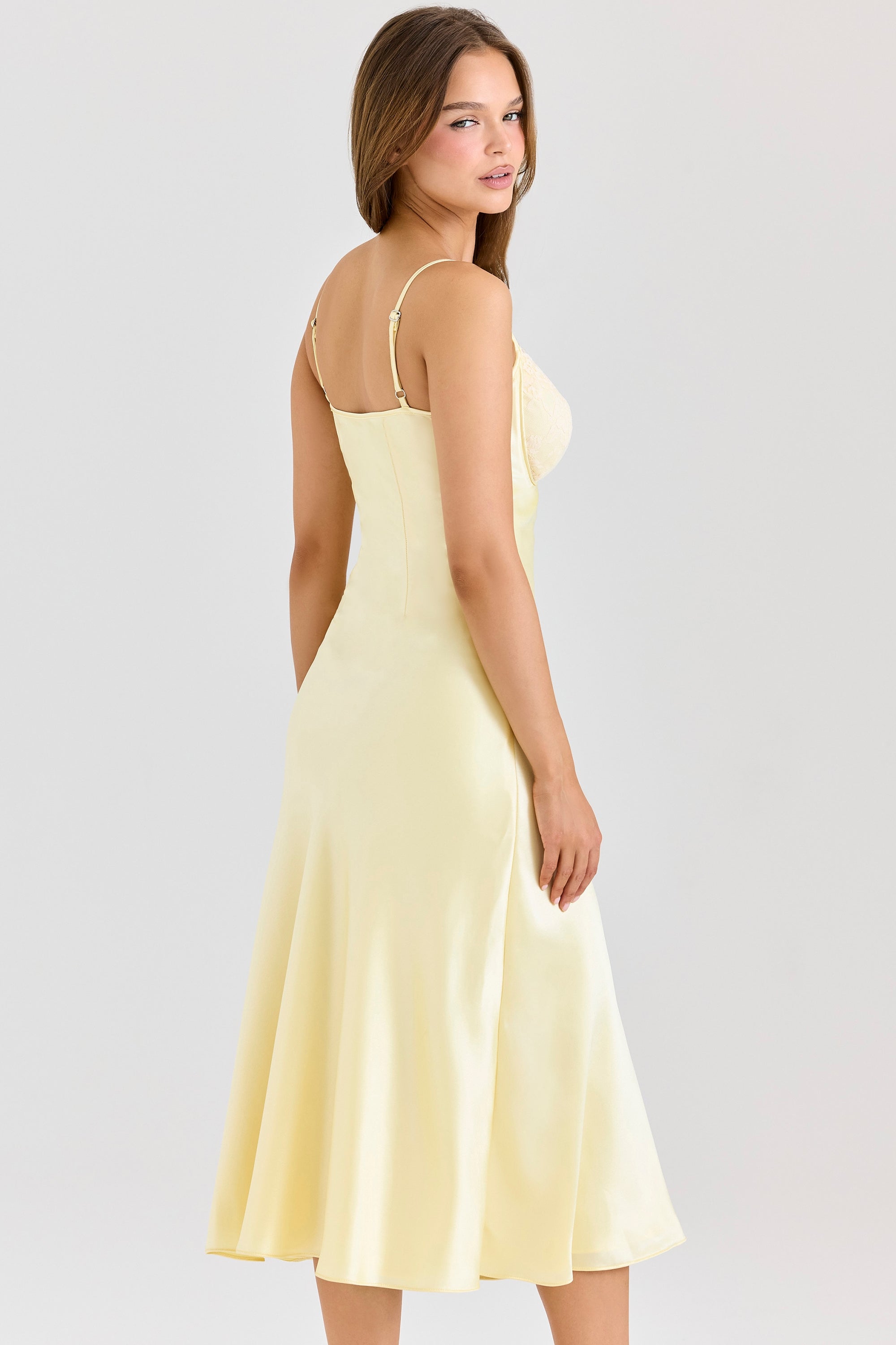 Satin Lace Bias-Cut Midi Dress With V-Neck Backless