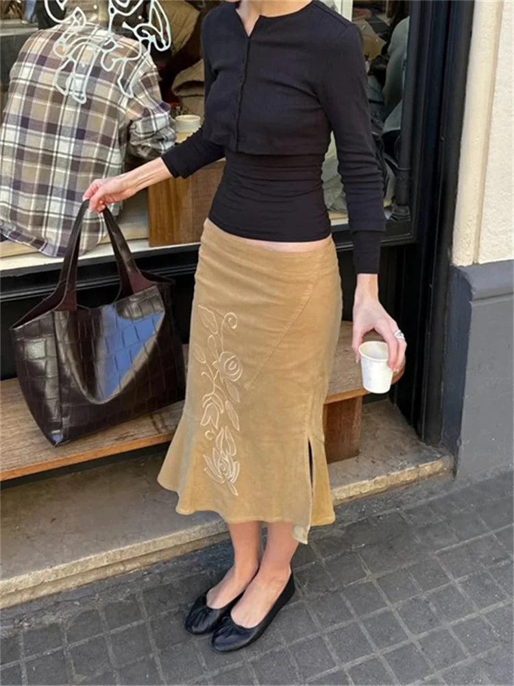 Tossy Summer Vintage Printed Long Skirt Female High Waist Commute Side Split Elegant Contrast Clothes Women's Slim Maxi Skirt