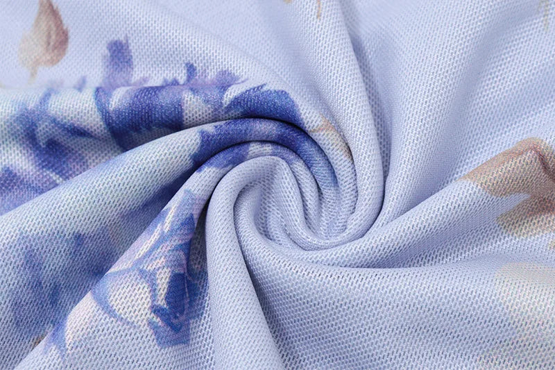 Olive Muse blue floral maxi dress fabric and print close-up