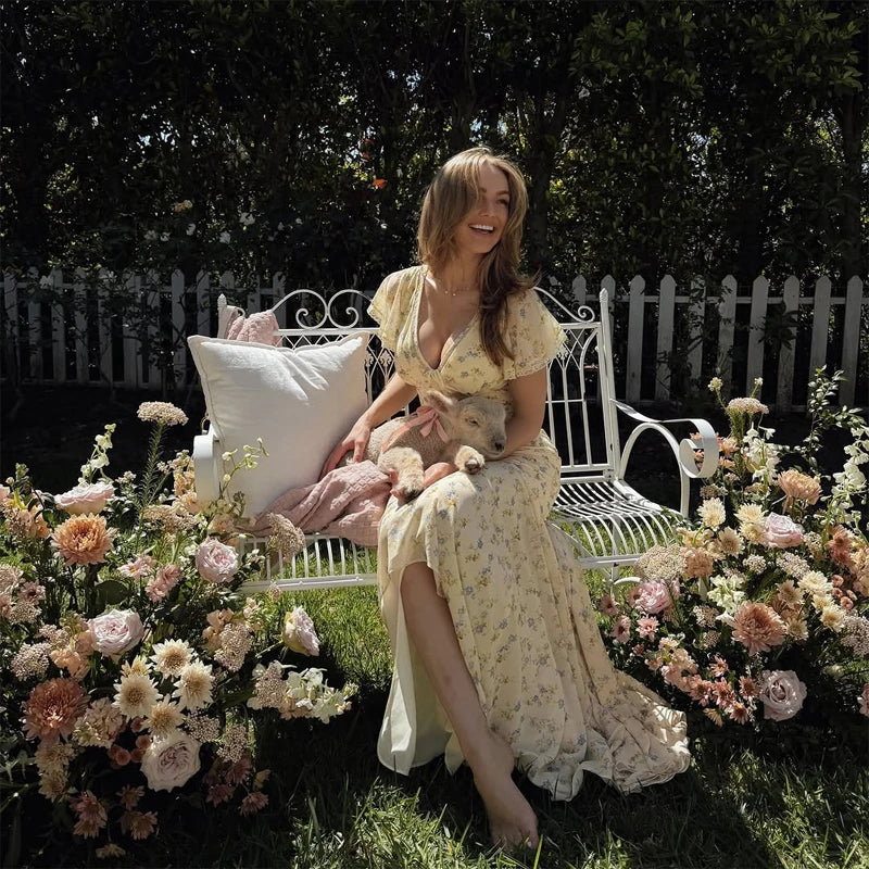 Y2k Floral Print Women's Long Dress Elegant Ruffle V-neck Cap Sleeve Summer Dresses 2026 Female Casual Vacation Party Outfit