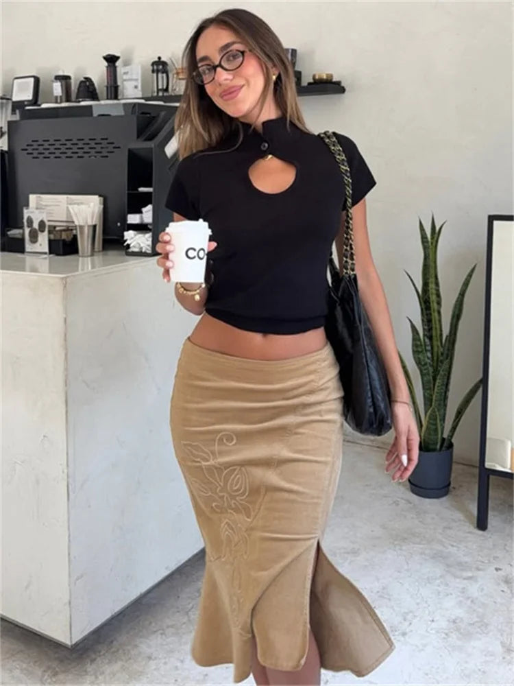 Tossy Summer Vintage Printed Long Skirt Female High Waist Commute Side Split Elegant Contrast Clothes Women's Slim Maxi Skirt