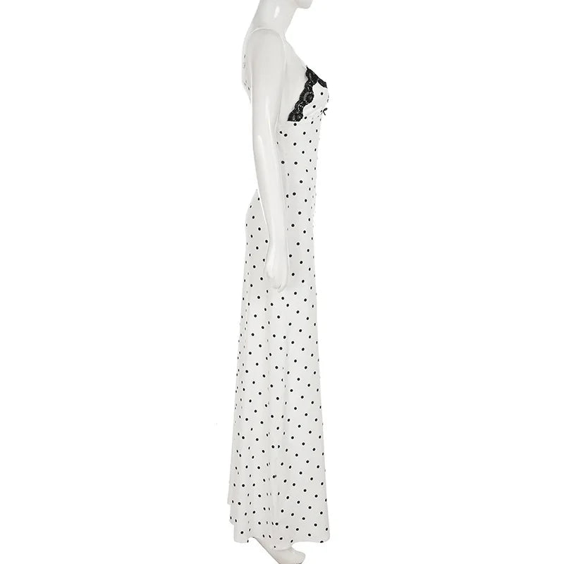 Tossy Lace V-Neck Patchwork Maxi Dress Women Backless High Waist Slim Spaghetti Contrast Party Dress Female Spring Long Dress